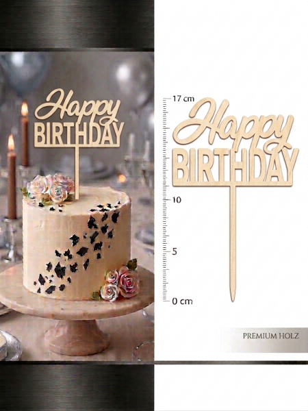 Topper - Happy Birthday - Holz - 17 x 12,5cm