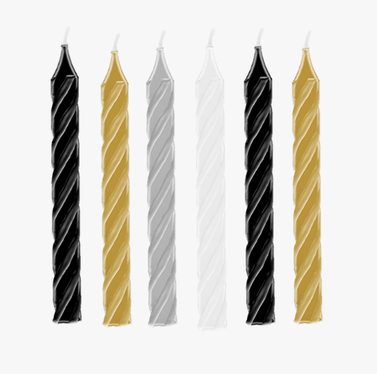 Kerzen - Mix - Schwarz/Gold/Silber - 24 Stück - 9cm