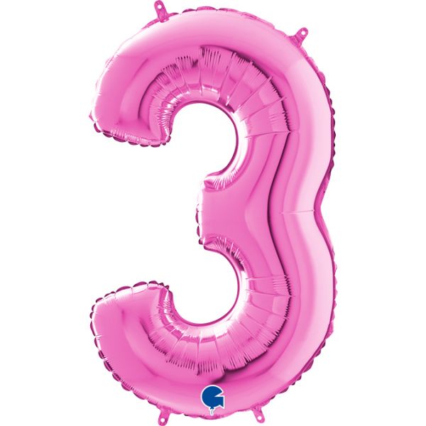 Folienballon - Zahl - 3 - Fuchsia - 66cm