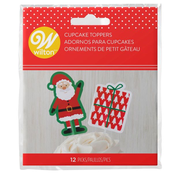 Wilton- Cupcake/Muffin Topper - Weihnachtsmann & Geschenk - 12Stück