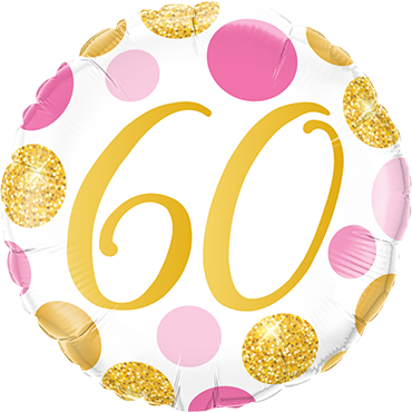 Folienballon - Geburtstag - 60 - Rosa/Gold gepunktet - Rund - 46cm