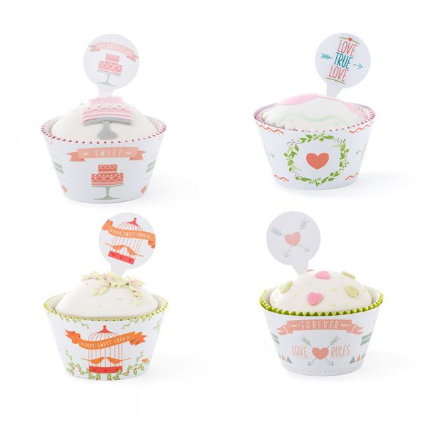 Cupcake Wrapper Set - Love - 12 Picks - 12 Wrappers
