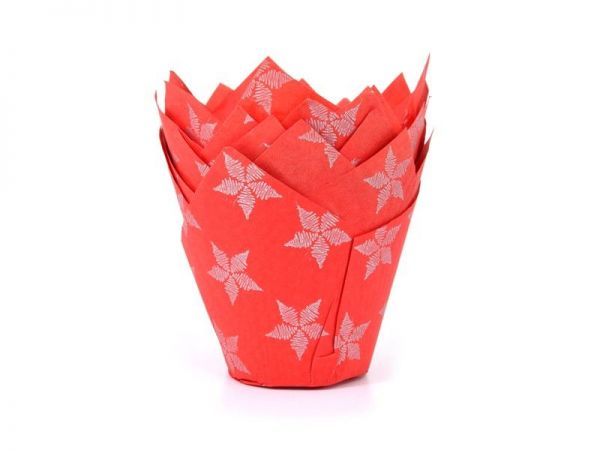 House of Marie - Cupcake/Muffin Förmchen - Tulip - Stars Red - 36 Stück