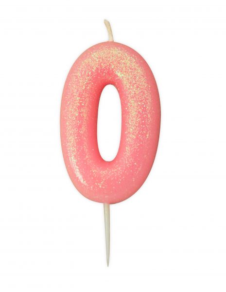 Kerze - Zahl - 0 - Rosa glitzer - 7cm