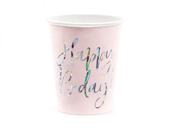 Becher - Papier - Happy Birthday - Rosa/Silber - 220ml - 6 Stück
