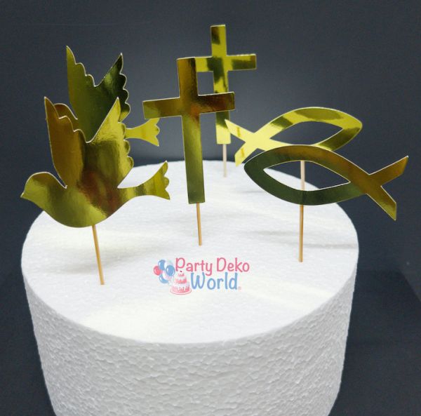 Caketopper - Papier - Gold - Kommunios Set - 6 Stück