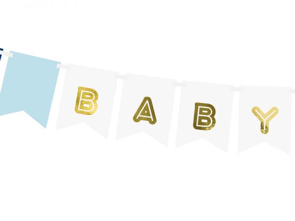 Banner/Girlande - Baby Boy - Weiß/Gold/Blau - 1.60m