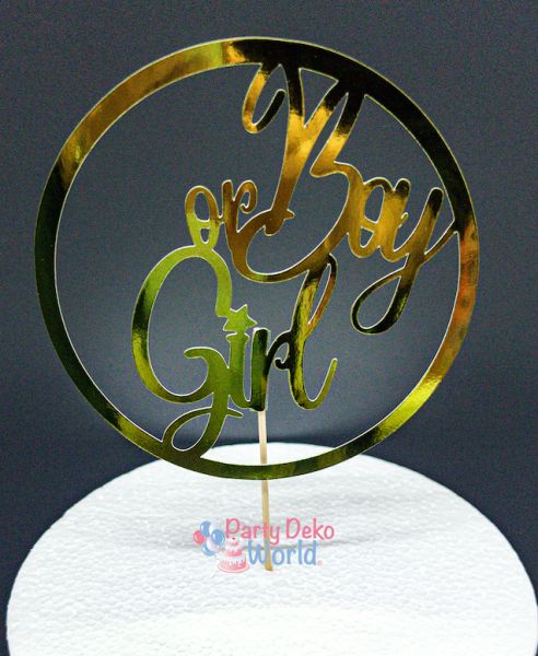 Caketopper - Papier - Gold - Boy or Girl - Ø 15cm