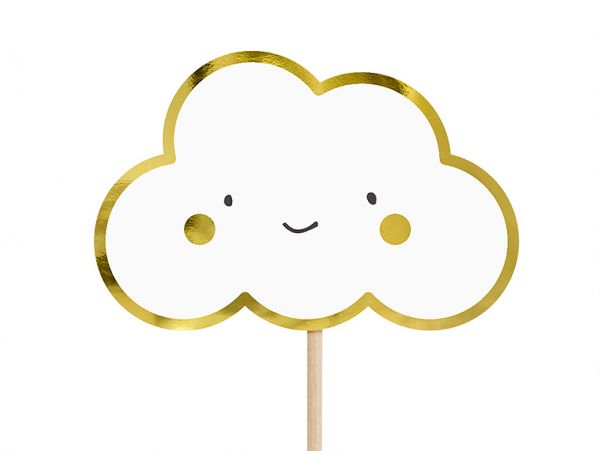 Cupcake Topper - Weiß/Gold - Wolken und Flügel - 6 Stück