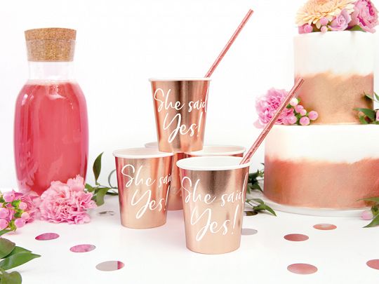 Becher - Papier - She said Yes! - Rosegold/Weiß - 220ml - 6 Stück