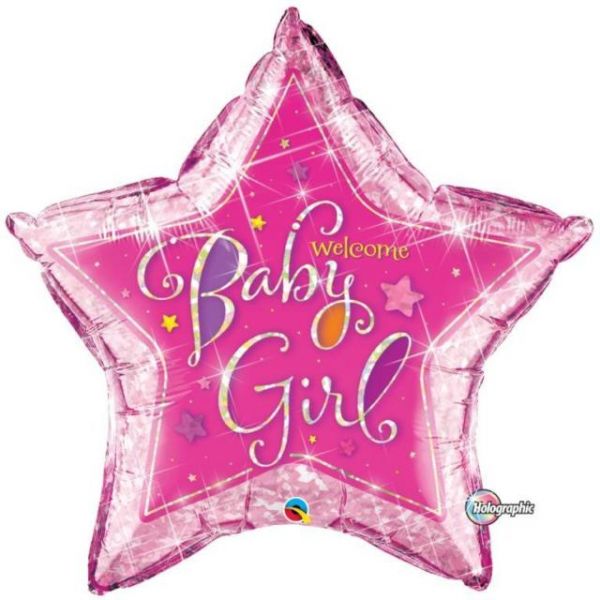 Folienballon - Bayshower/Geburt - Welcome Baby Girl - Rosa - Stern - 91cm