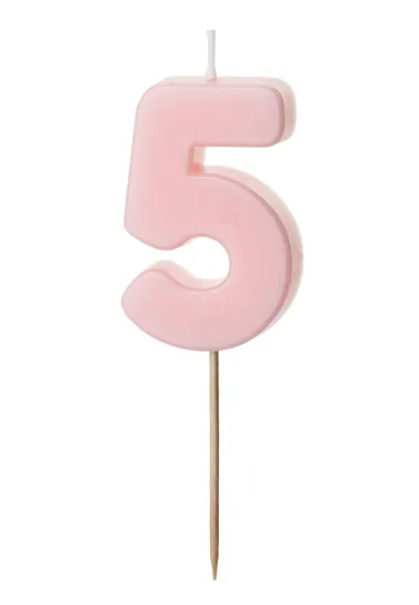 Kerze - Zahl - 5 - Rosa - 5.5cm