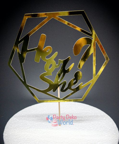 Caketopper - Papier - Gold - He or She - Ø 15cm