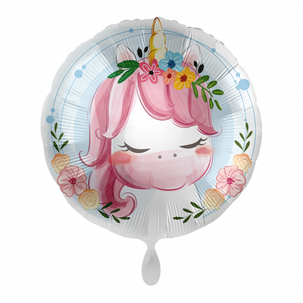 Folienballon- Einhorn mit Blümchen-Ø 43cm