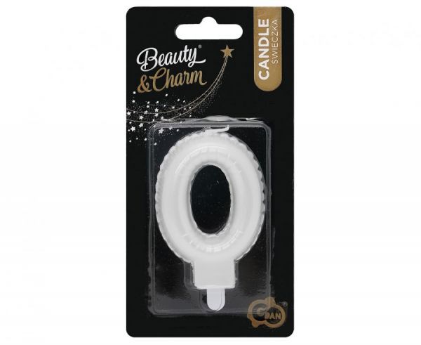 Kerze - Zahl - 0 - Weiß Pearl - 7cm