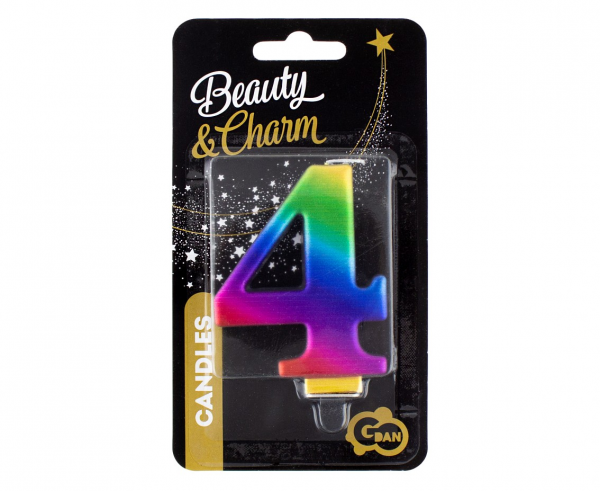 Kerze - Zahl - 4 - Rainbow - 8cm