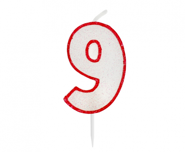 Kerze - Zahl - 9 - Rot/Weiß - 6 cm